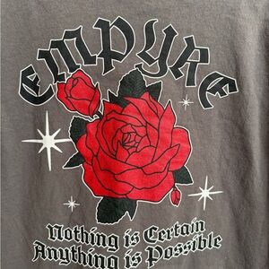 Empyre Gray Tee with Red Rose Graphic